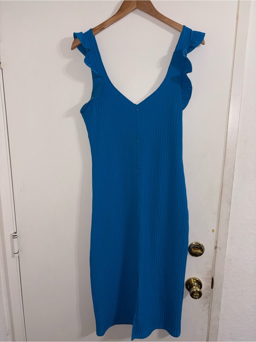 Zara Bright Blue Ruffle Strap Midi Dress